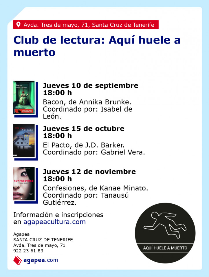 Club de lectura: Aquí huele a muerto. En Agapea Santa Cruz de Tenerife. Temporada 2026-2027.